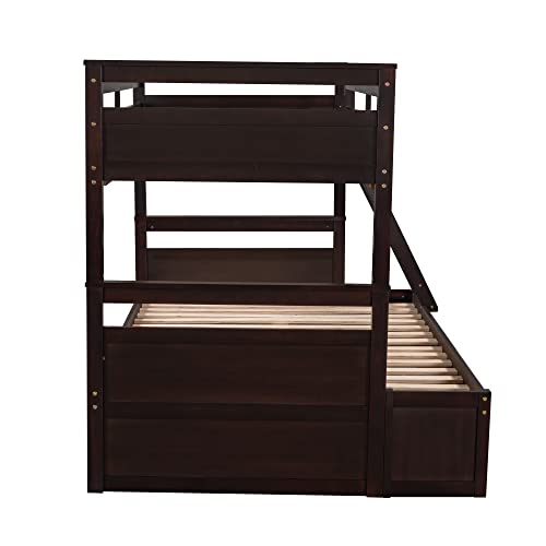 Lepfun Solid Wood Bunk Bed with Storage Drawers, Practical and Durable Bed Frame,Twin Over Full Bunk Bed with Ladder and Safety Guard Rail for Boys, Girls, Teens and Adults,for Bedroom,Dorm (Espresso)