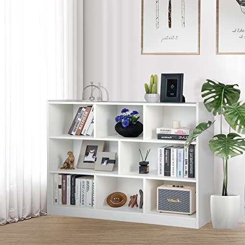 BETTARY 8 Cube Storage Open Shelf Bookcase, 3-Tier Book Storage Organizer with Back Buckles, Freestanding Display Cabinet for Home Office, Living Room, Bedroom, White