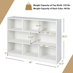 BETTARY 8 Cube Storage Open Shelf Bookcase, 3-Tier Book Storage Organizer with Back Buckles, Freestanding Display Cabinet for Home Office, Living Room, Bedroom, White