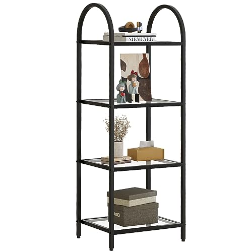 Arbuxzuy 4-Tier Bookcase ，Small Bookshelf ，Narrow Tempered Glass Bookshelves，Slim Shelving Unit for for Living Room, Bedroom, Home Office, Black