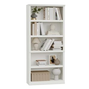 blini 5-shelf tall bookcase white wooden bookshelves 33in wide floor standing display storage shelves 70 in tall bookcase for home office, living room, bed room