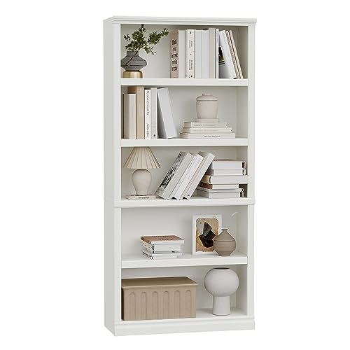 blini 5-Shelf Tall Bookcase White Wooden Bookshelves 33in Wide Floor Standing Display Storage Shelves 70 in Tall Bookcase for Home Office, Living Room, Bed Room