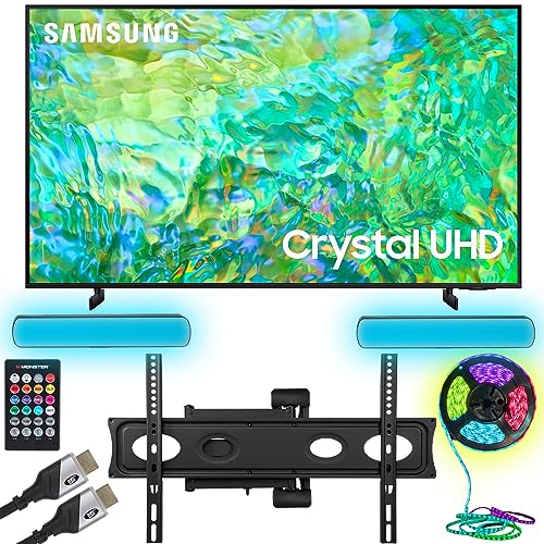 SAMSUNG UN50CU8000 50 inch Crystal UHD 4K Smart TV (2023) Bundle with Monster TV Full Motion Wall Mount for 32"-70" with 6 Piece Sound Reactive Lighting Kit