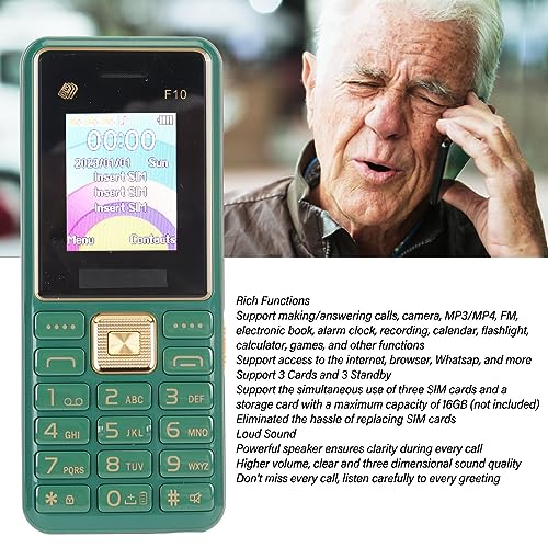 ASHATA Unlocked Cell Phone, 1.8 Inch Screen 2G GSM Unlocked Mobile Phone 3600mAh Battery Large Button Loud Volume Seniors Phone 3 SIM Cards Slots 16GB BT FM Flashlight (US)