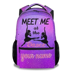 newgry personalized name dance girls backpack for school, 16 inches custom purple backpacks for teens, trendy lightweight bookbag for middle school