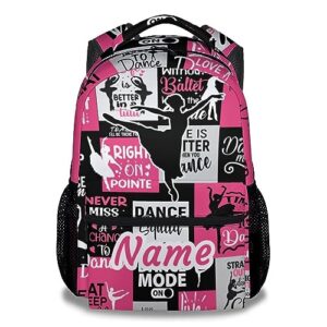 newgry personalized name dance girls backpack for school, 16 inches custom black backpacks for teens, modern lightweight bookbag for middle school