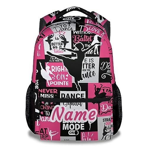 NEWGRY Personalized Name Dance Girls Backpack for School, 16 Inches Custom Black Backpacks for Teens, Modern Lightweight Bookbag for Middle School