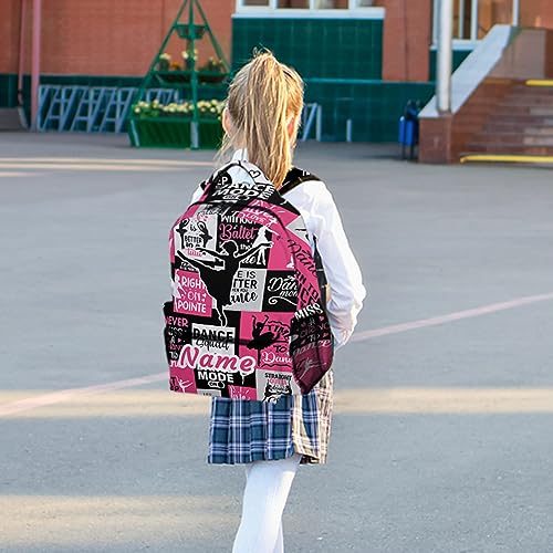 NEWGRY Personalized Name Dance Girls Backpack for School, 16 Inches Custom Black Backpacks for Teens, Modern Lightweight Bookbag for Middle School