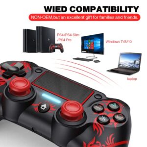 uscoreek Wireless Controller Compatible for PS4/Slim/Pro Console with Touch Pad, Audio Gyro, Double Vibration Function - Fire Dragon