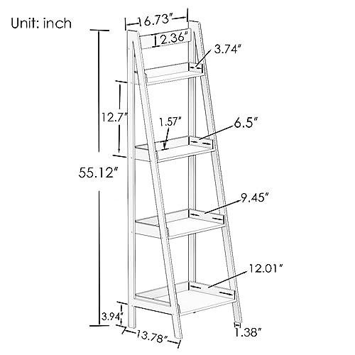 Heliosphere 4-Tier Ladder Bookcase with Solid Bamboo Frame, Versatile Wood Oxford “A” Frame Ladder Display Bookcase with 4 Open Shelves, Display Bookshelf for Home Office Living Room (White2)