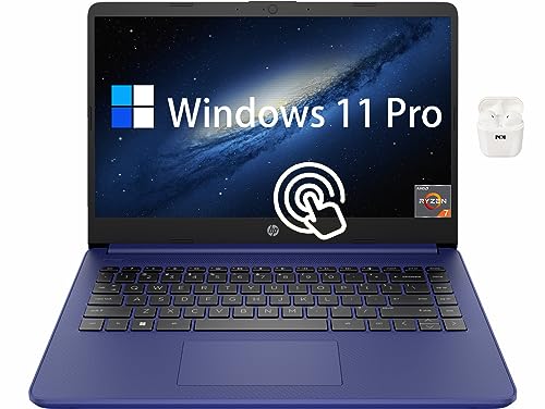 HP 14 Inch Touchscreen Business Laptop, AMD Ryzen 7 5700U, 32GB RAM, 1TB SSD, Windows 11 Pro, SD Card Reader, Long Battery Life, Blue, PCM