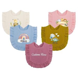 swimfun personalized muslin bib for baby girl & boy, 1 pack baby bandana drool bib with custom name, cotton baby bib for drooling and teething
