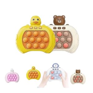 pocket game for kid, quick push bubble competitive game console series,2 pcs children's decompression breakthrough puzzle game machine, cool pocket game kids, mini portable (duck+bear)