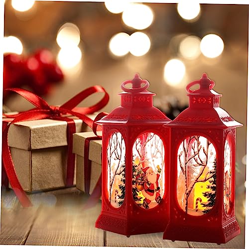 VOSAREA 2 Pcs Christmas Lights String Lights LED Desktop Decor Vintage Table Lamp Xmas Lanterns Snow Globes for Women Santa Claus Lanterns Xmas Desktop Light Christmas Atmosphere Light Red