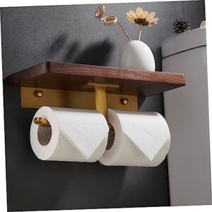 Zerodeko 1 PC Roll Paper Towel Holder Wooden Toilet Paper Holder Paper Towel Roll Holder No Nail Wall Hangers Toilet Paper Storage Paper Towel Wall Mount Tissue Roll Rack Brown Walnut Shelf