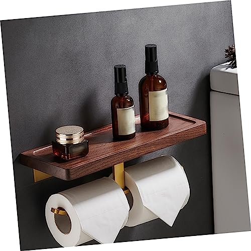 Zerodeko 1 PC Roll Paper Towel Holder Wooden Toilet Paper Holder Paper Towel Roll Holder No Nail Wall Hangers Toilet Paper Storage Paper Towel Wall Mount Tissue Roll Rack Brown Walnut Shelf