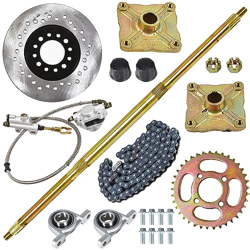 GXYWADY 32 Go Kart Rear Axle Kit with Shaft + Hub + Chain + Brake Master Cylinder Replacement for DIY Rebuild Go Kart ATV