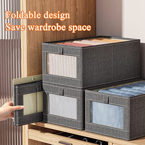 verrio Drawer Organizers for Clothes, Foldable Storage Bin Closet Organizer with Clear Window, Fabric Clothing Drawer Organizers for Shirts, Bra, Socks and Panties (A-14.17in)