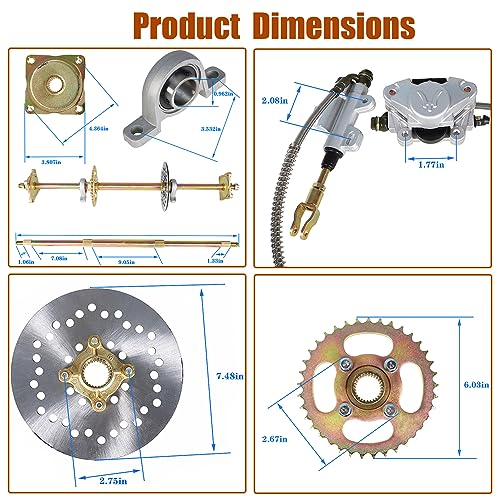 GXYWADY 32 Go Kart Rear Axle Kit with Shaft + Hub + Chain + Brake Master Cylinder Replacement for DIY Rebuild Go Kart ATV