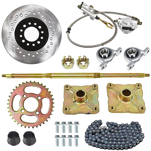 GXYWADY 32 Go Kart Rear Axle Kit with Shaft + Hub + Chain + Brake Master Cylinder Replacement for DIY Rebuild Go Kart ATV