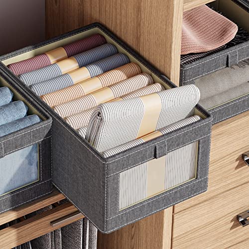 verrio Drawer Organizers for Clothes, Foldable Storage Bin Closet Organizer with Clear Window, Fabric Clothing Drawer Organizers for Shirts, Bra, Socks and Panties (A-14.17in)
