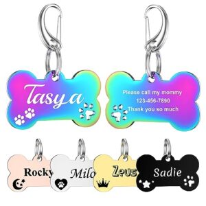 dog tags engraved for pets personalized - gisuery pet id tag with 48 icon options - stainless steel and double-sided engraving - dog tag engraved for pets with 1 lobster clip (bone with paw)