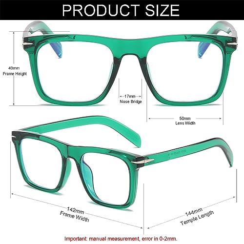 NIDOVIX Trendy Square Blue Light Blocking Glasses for Men Women, Fashion Frame Non-prescription Computer Glasses (Green)