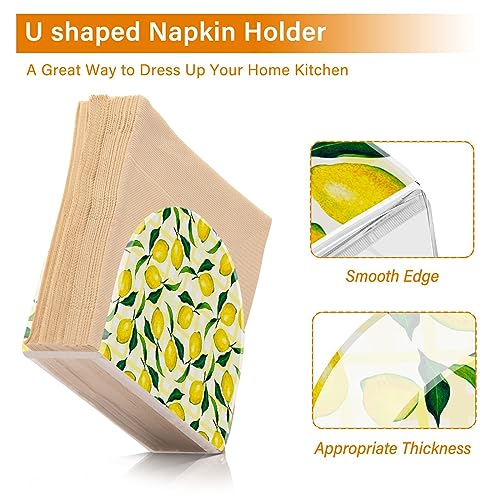 Napkin Holder, Clear Acrylic Paper Napkin Holders Tropical Plant Lemon Tissue Box Dispenser Stand Tabletop Space Saver Upright Napkin Towel Holders for Kitchen Restaurant Home Decor