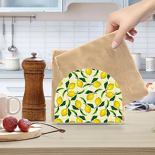 Napkin Holder, Clear Acrylic Paper Napkin Holders Tropical Plant Lemon Tissue Box Dispenser Stand Tabletop Space Saver Upright Napkin Towel Holders for Kitchen Restaurant Home Decor