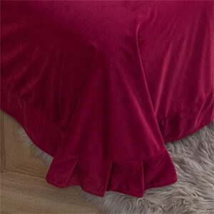 ZJHYXYH Red Super Soft Velvet Vertical Duvet Cover Set Double King Bed 4pcs Plush Bedding Set Flat Sheet Pillow Case (Color : D, Size : 200 * 230cm)