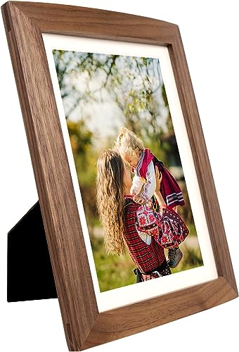 Natural Walnut Wood Photo Frames Inspired Tabletop Picture Frame with Mat, Vertical or Horizontal Display (1, 8x10)