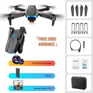 Dual 1080P HD FPV Camera Remote Control Mini Drone - 2.4G WiFi Start Speed Adjustment Altitude Hold Headless Mode Foldable RC Quadcopter Toys Gifts for Adults Beginners Kids (Black)