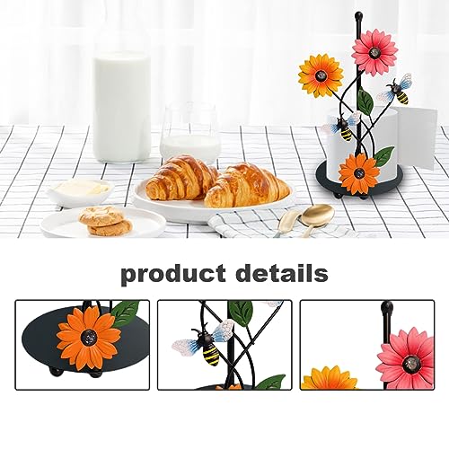 Paper Towel Paper Stand Sunflower Nonslip Bottom Storage Decorative Detachable Countertop Tabletop Tissue Towel Holder Rack Bracket for Kitchen, Bee