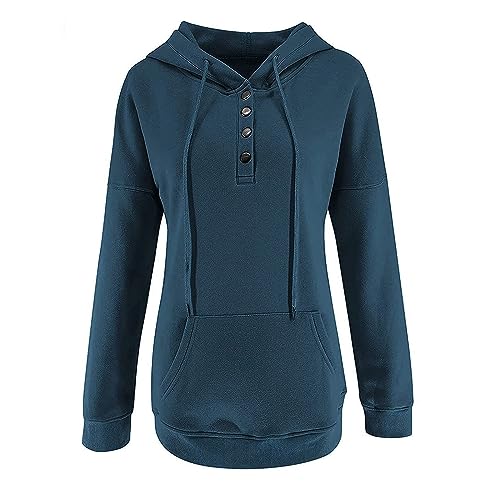 DESKABLY Womens Fashion Hoodie 2023 Button Collar Pullover Drawstring Hooded Sweatshirt Casual Long Sleeve Tops Fall Clothes