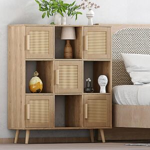 cozybedin 9-cube storage organizer, storage cabinet with 4 open cubes and 5 cabinets, free standing wooden cubby bookcase, compartment units for home office, 3-tier bookshelf for books, toys