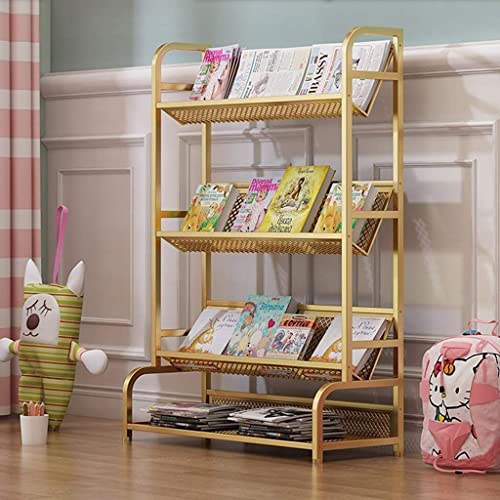 ROLTIN Bookcases Bookshelf Nordic Bookshelf 4-Tier Metal Bookcase Standing Bookshelves Open Display Shelf Home Office Storage Rack for Books and Magazines Bookcase (Color : Gold