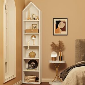 yitahome 73" tall narrow bookshelf, modern open 5 tier bookcase, wooden shelf stand for small spaces, display shelving storage rack for bedroom, living room, home office, white