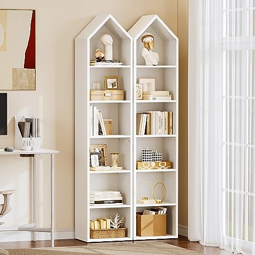 YITAHOME 73" Tall Narrow Bookshelf, Modern Open 5 Tier Bookcase, Wooden Shelf Stand for Small Spaces, Display Shelving Storage Rack for Bedroom, Living Room, Home Office, White