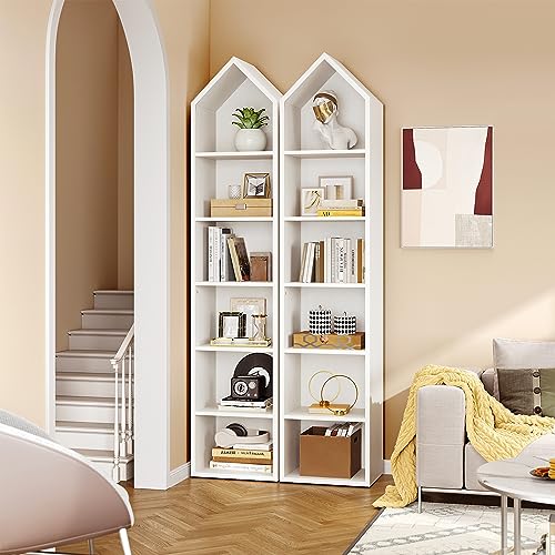 YITAHOME 73" Tall Narrow Bookshelf, Modern Open 5 Tier Bookcase, Wooden Shelf Stand for Small Spaces, Display Shelving Storage Rack for Bedroom, Living Room, Home Office, White