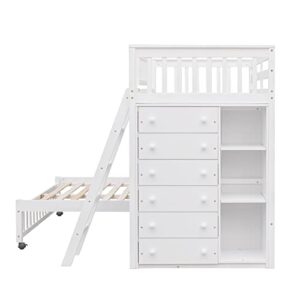 Merax Wooden Twin Over Full Bunk Bed with Six Drawers