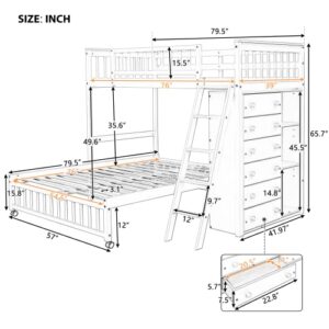 Merax Wooden Twin Over Full Bunk Bed with Six Drawers