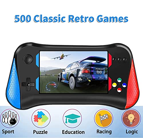 Handheld Game Console for Kids Adults, 3.5'' LCD Screen Retro Handheld Video Game Console, Preloaded 500 Classic Retro Video Games with Rechargeable Battery, Support 2 Players and TV Connection