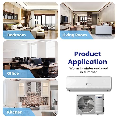 AURUS 2 Ton 24000 BTU Mini Split Cools Up to 1000.Sq.Ft Energy Efficient Ductless Air Conditioner, with Heat Pump and Pre-Charged 10ft Installation Kits 220v