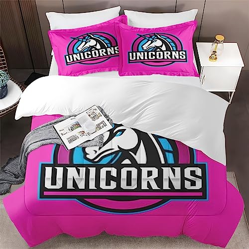 Comforter Set King Size, Unicorn Gaming Animal Horse Soft Quilt for Kids and Adults, Rainbow Cute Colorful Bedding Set with 2 Pillowcases for Bedroom Bed Decor