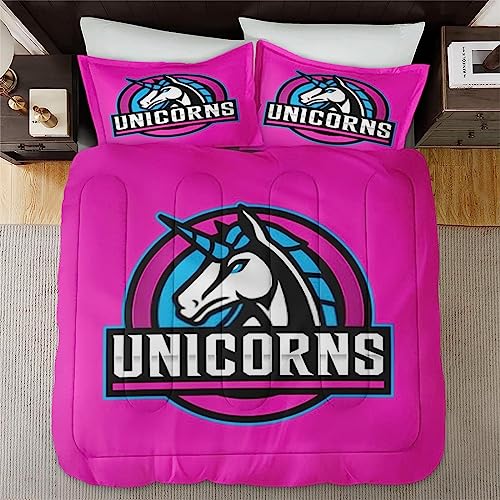 Comforter Set King Size, Unicorn Gaming Animal Horse Soft Quilt for Kids and Adults, Rainbow Cute Colorful Bedding Set with 2 Pillowcases for Bedroom Bed Decor