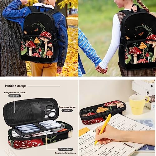 Coloranimal Girls Butterfly Snail Mushroom School Backpack for Kids Teens,4 In 1 Middle High Elementary School Bag Bookbag Set with Lunch Bag Pencil Case Water Bottle Holder for Student