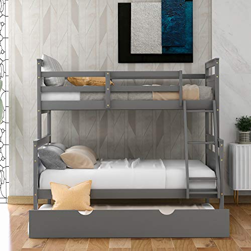 DEYOBED Twin Over Full Wooden Bunk Bed with Trundle Converted into 2 Beds for Kids Teens