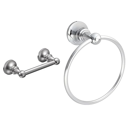 Moen DN4408CH Vale Double Post Pivoting Toilet Paper Holder, Chrome 3.07 x 0.12 inches & DN4486CH Vale Collection-Towel Ring, Chrome