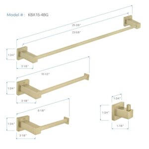 KIBI Cube Bathroom Hardware Set 5 Piece Bathroom Accessories Set | Towel Bar, Towel Ring, Toilet Paper Holders, Robe Hooks (Brushed Gold) (C-KBA15-5)