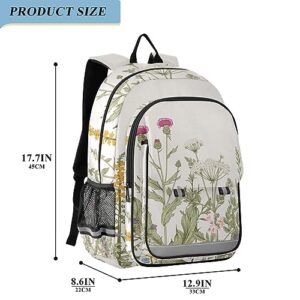 Joisal Vintage Colorful Herbs And Wild Flowers Backpack Girls Middle School Durable Kids Travel Backpack